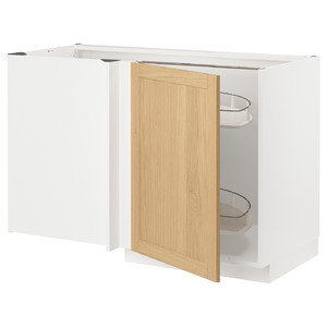 METOD Corner base cab w pull-out fitting, white/Forsbacka oak, 128x68 cm