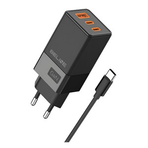 Beline Wall Charger EU Plug 65W GaN 2xUSB-C +USB-A + USB-C Cable, black