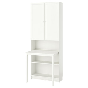 BILLY / OXBERG Bookcase with desk, white, 80x202 cm