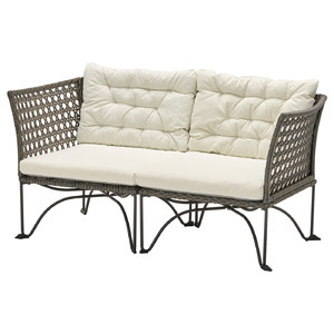 JUTHOLMEN 2-seat modular sofa, outdoor, dark grey, Kuddarna beige