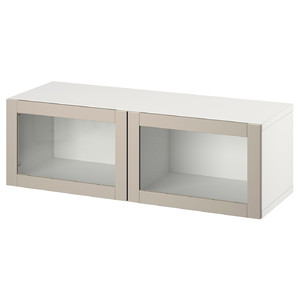 BESTÅ Wall-mounted cabinet combination, white/Sindvik light grey-beige, 120x42x38 cm