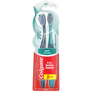 Colgate Toothbrush 360 Deep Clean 1+1 (2pcs) Soft, assorted colours