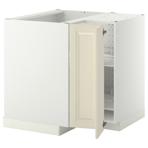 METOD Corner base cabinet with carousel, white, Bodbyn off-white, 88x88 cm