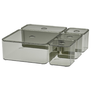 VISSLAÅN Box with lid, set of 5, grey