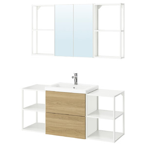 ENHET Bathroom, white/oak effect, 140x43x65 cm