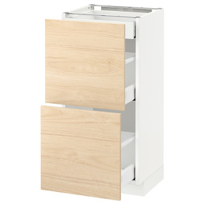 METOD / MAXIMERA Base cab with 2 fronts/3 drawers, white/Askersund light ash effect, 40x37 cm