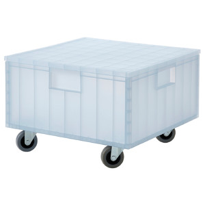 PANSARTAX Box with castors and lid, transparent grey-blue, 33x33x16.5 cm