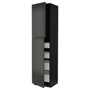 METOD / MAXIMERA Hi cab w 2 doors/4 drawers, black/Upplöv matt anthracite, 60x60x240 cm