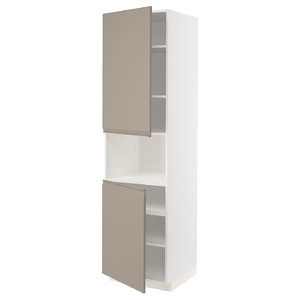 METOD High cab f micro w 2 doors/shelves, white/Upplöv matt dark beige, 60x60x220 cm