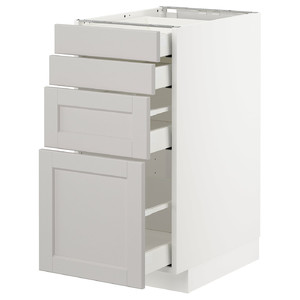 METOD/MAXIMERA Base cab 4 frnts/4 drawers, white/Lerhyttan light grey, 40x61.9x88 cm