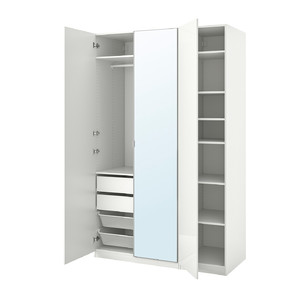 PAX / FARDAL/ÅHEIM Wardrobe combination, high-gloss white/mirror glass, 150x60x236 cm