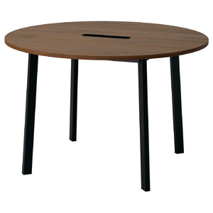 MITTZON Conference table, round walnut veneer/black, 120x75 cm