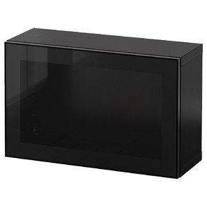 BESTÅ Wall-mounted cabinet combination, black-brown Glassvik/black clear glass, 60x22x38 cm