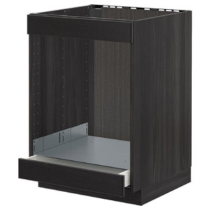 METOD/MAXIMERA Base cab for hob+oven w drawer, black/Lerhyttan black stained, 60x61.8x88 cm