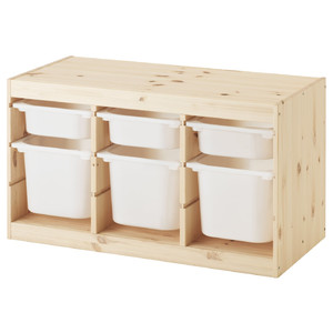 TROFAST Storage combination with boxes, light white stained pine, white, 94x44x52 cm