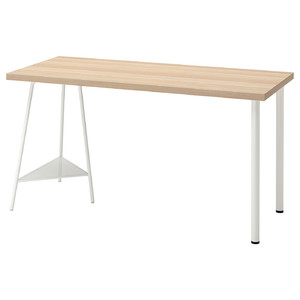 LAGKAPTEN / TILLSLAG Desk, white stained oak effect, white, 140x60 cm