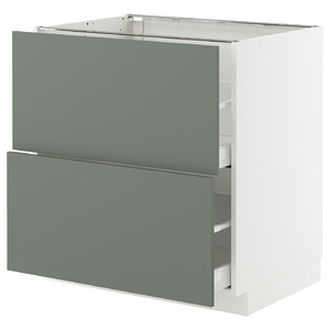 METOD / MAXIMERA Base cb 2 fronts/2 high drawers, white/Nickebo matt grey-green, 80x60 cm