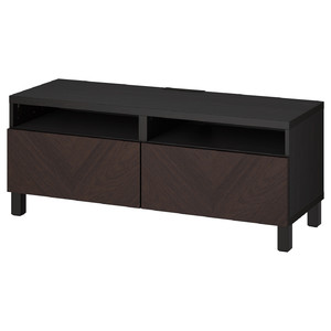 BESTÅ TV bench with drawers, black-brown Hedeviken/Stubbarp/dark brown stained oak veneer, 120x42x48 cm
