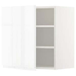 METOD Wall cabinet with shelves, white/Voxtorp high-gloss/white, 60x60 cm