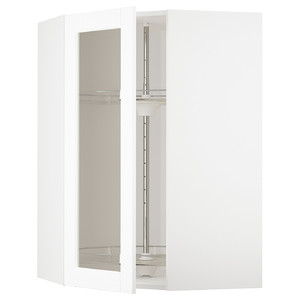 METOD Corner wall cab w carousel/glass dr, white Enköping/white wood effect, 68x100 cm