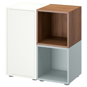 EKET Cabinet combination with feet, white/walnut effect light grey-blue, 70x35x72 cm