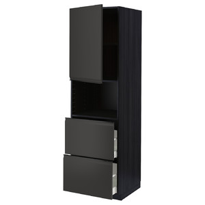 METOD / MAXIMERA Hi cab f micro w door/2 drawers, black/Upplöv matt anthracite, 60x60x200 cm