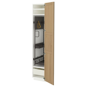 METOD / MAXIMERA High cabinet with cleaning interior, white/Forsbacka oak, 40x60x200 cm