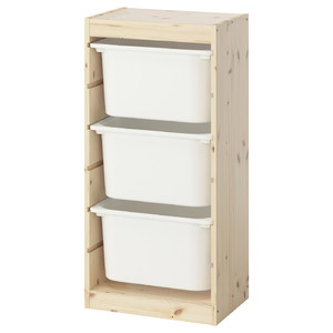 TROFAST Storage combination with boxes, light white stained pine/white, 44x30x91 cm