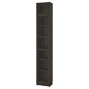 BILLY / OXBERG Bookcase w glass doors/ext unit, dark brown oak effect, 40x30x237 cm