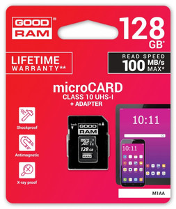 Goodram Memory Card microSDHC 128GB CL10 UHS I + Adapter