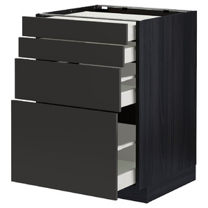 METOD / MAXIMERA Base cab 4 frnts/4 drawers, black/Nickebo matt anthracite, 60x60 cm