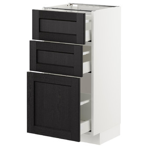 METOD Base cabinet with 3 drawers, white, Lerhyttan black stained, 40x37 cm