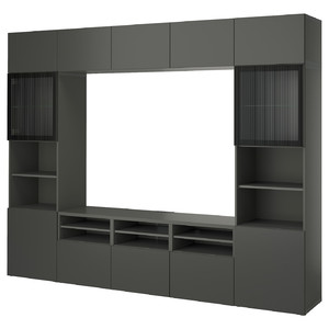 BESTÅ TV storage combination/glass doors, dark grey Lappviken/Fällsvik anthracite, 300x42x231 cm