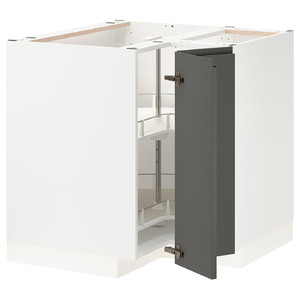 METOD Corner base cabinet with carousel, white/Voxtorp dark grey, 88x88 cm
