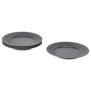 STRIMMIG Plate, stoneware grey, 27 cm, 4 pack
