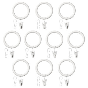 SYRLIG Curtain ring with clip and hook, white, 38 mm