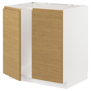 METOD Base cabinet for sink + 2 doors, white/Voxtorp oak effect, 80x60 cm