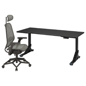 UPPSPEL / STYRSPEL Gaming desk and chair, black/grey, 180x80 cm