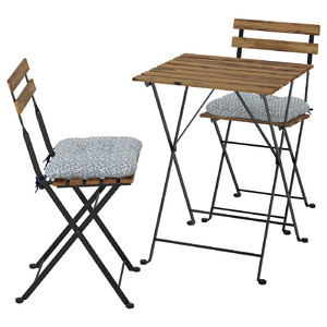 TÄRNÖ Table+2 chairs, outdoor, black/light brown stained/Klösan blue