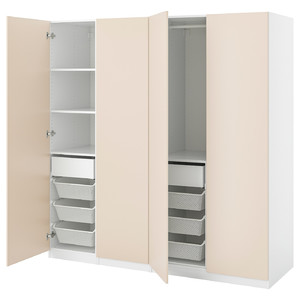 PAX / REINSVOLL Wardrobe combination, white/grey-beige, 200x60x201 cm