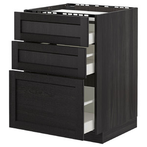 METOD/MAXIMERA Base cab f hob/3 fronts/3 drawers, black/Lerhyttan black stained, 60x60x80 cm