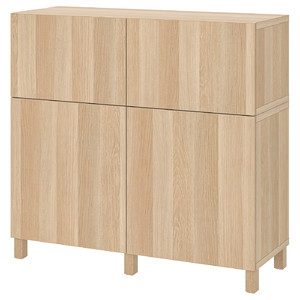 BESTÅ Storage combination w doors/drawers, white stained oak effect/Lappviken/Stubbarp, 120x42x112 cm