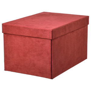 GJÄTTA Storage box with lid, velvet brown-red, 18x25x15 cm