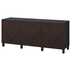 BESTÅ Storage combination with doors, black-brown Hedeviken/Stubbarp/dark brown stained oak veneer, 180x42x74 cm