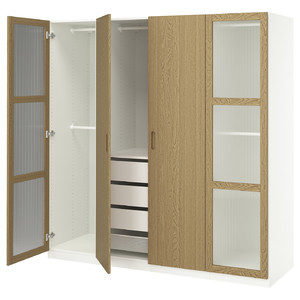 PAX / TONSTAD Wardrobe combination, white/oak veneer glass, 200x60x201 cm