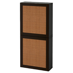 BESTÅ Wall cabinet with 2 doors, black-brown Studsviken/dark brown woven poplar, 60x22x128 cm