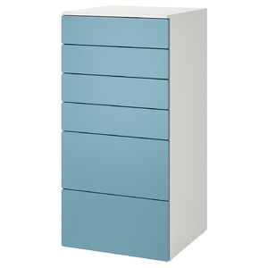 SMÅSTAD / PLATSA Chest of 6 drawers, white/blue, 60x57x123 cm