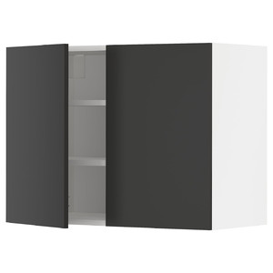 METOD Wall cabinet with shelves/2 doors, white/Nickebo matt anthracite, 80x60 cm