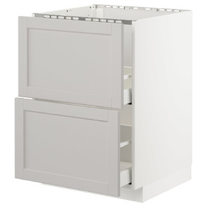 METOD/MAXIMERA Base cab f sink+2 fronts/2 drawers, white/Lerhyttan light grey, 60x61.9x88 cm