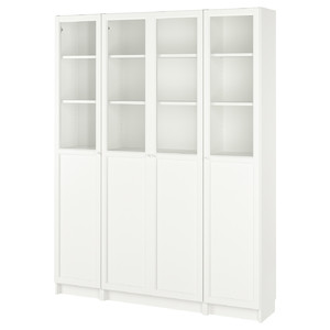 BILLY / OXBERG Bookcase comb w panel/glass doors, white, 160x202 cm